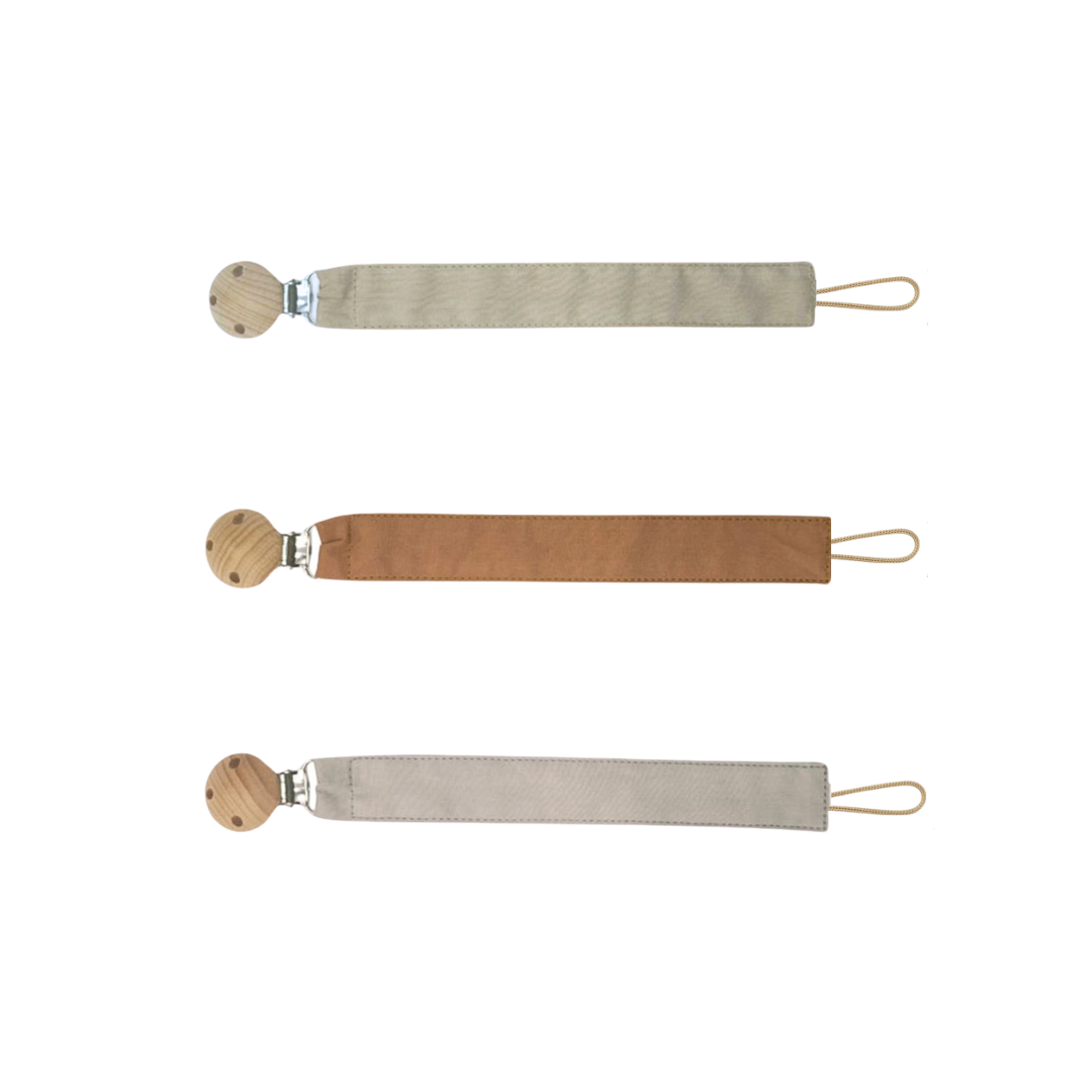 Lot de 3 attaches tétines en tissu et bois naturel