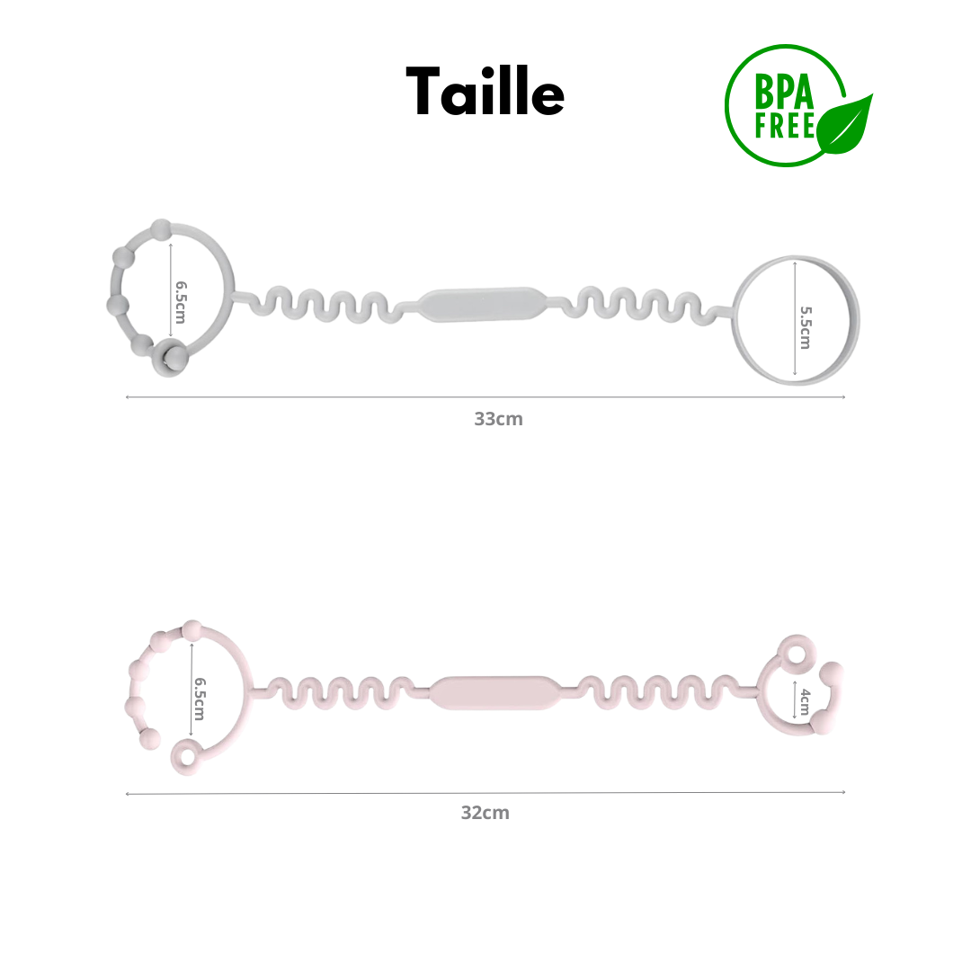 Lot de 2 sangles en silicone attaches universelles pour jouets biberons et gobelets de bébé