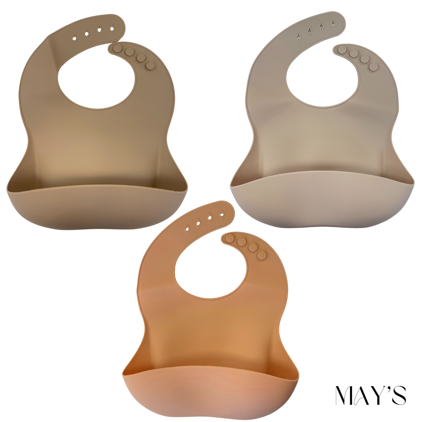 Lot de 3 bavoirs en silicone pour bébé, réglables et sans BPA.