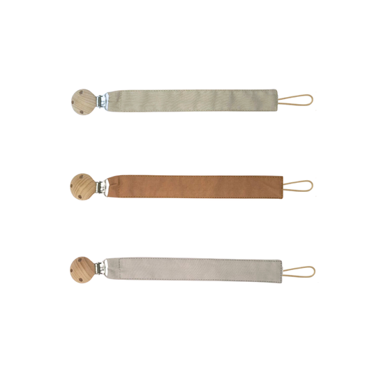 Lot de 3 attaches tétines en tissu et bois naturel