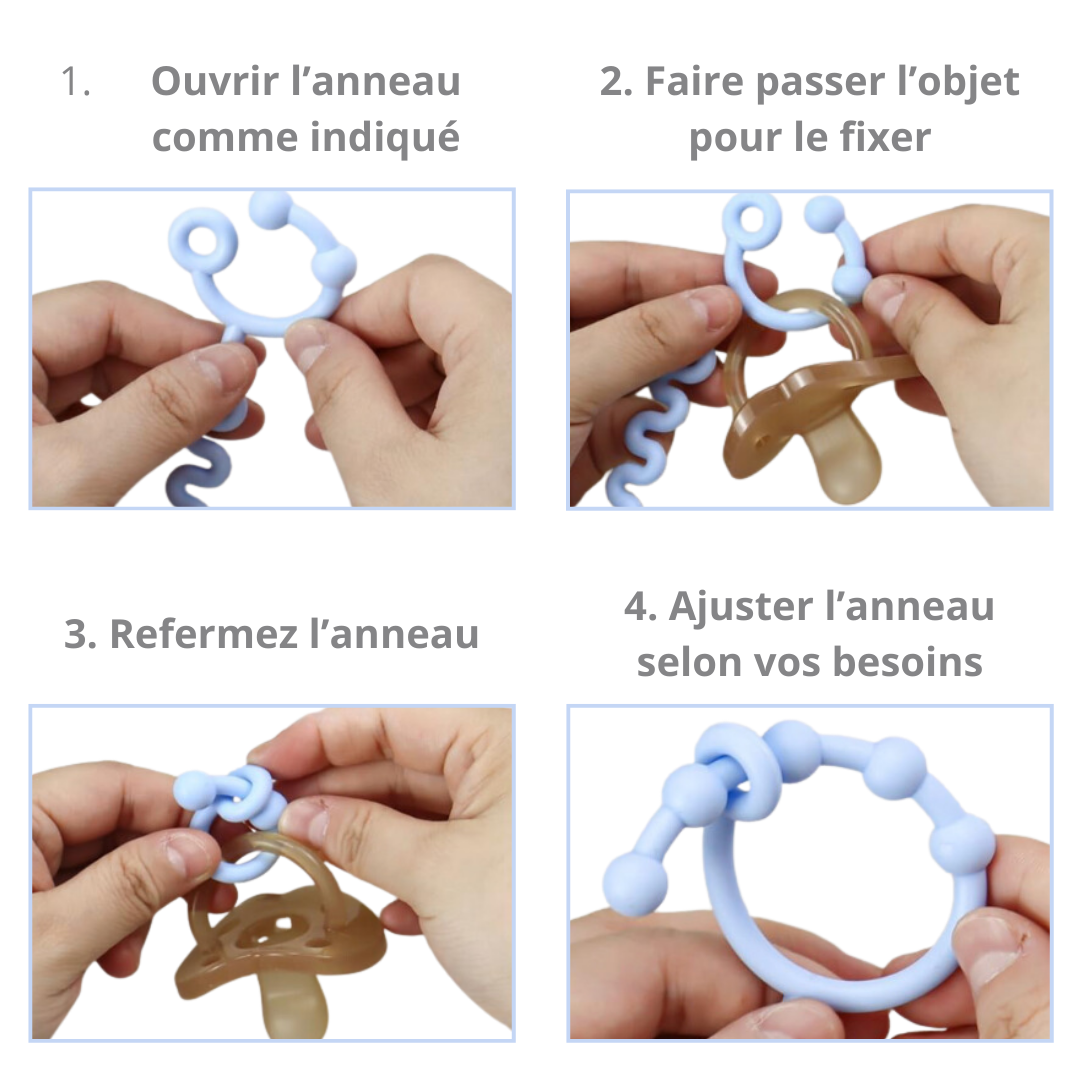Lot de 3 sangles en silicone attaches universelles pour jouets biberons et gobelets de bébé