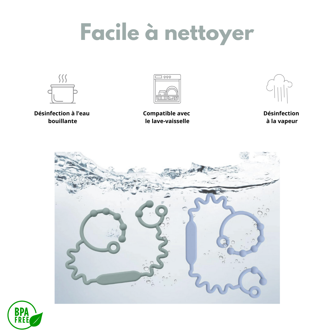 Lot de 3 sangles en silicone attaches universelles pour jouets biberons et gobelets de bébé