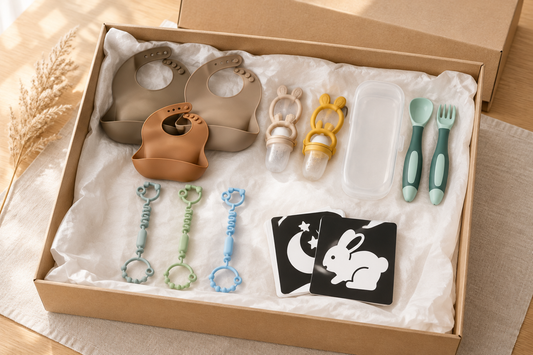 Coffret Premiers Repas MAY'S KIDS ouvert dans sa boîte kraft